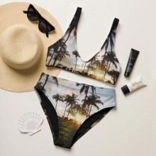 Palms Print Recycled high-waisted Bikini