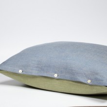 Reversible Cuddle Cushion & Throw Pillow Organic Linen Denim & Wool Filling – Green-Blue