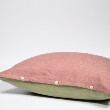 Reversible Cuddle Cushion & Throw Pillow Organic Linen Denim & Wool Filling – Rose-Green