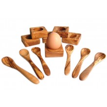 6 pieces Egg Holder "Troué" & 6 Egg Spoons made of Olive Wood