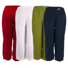 6/8 Wide-Leg Linen Trousers, elastic waistband, plain-coloured