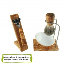 DESIGN PLUS Shaving Set of Olive Wood & Porcelain