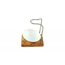 Shaving Brush Holder DESIGN PLUS made of olive wood with porcelain shaving bowl, oblique