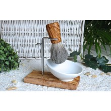 Olive Wood Razor Set CLASSIC PLUS with Badger Hair Shaving Brush & Porcelain shaving bowl, bevelled