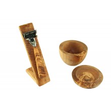 Olive Wood Grooming Set, 4-part, Wet Razor & Holder & Shaving Mug