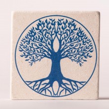 Tree of Life Travertine Coaster – Dark Blue