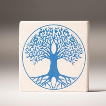 Tree of Life Travertine Coaster – Light Blue