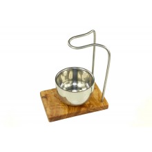 Shaving Brush Stand DESIGN PLUS made of olive wood with stainless steel shaving dish, round, 8 cm