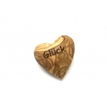 Engraved Solid Olive Wood Heart with inspiring Stroke – Glück