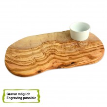 Hamburger Serving Board RUSTIC with Porcelain Bowl, Chopping Board made of Olive Wood, engraving possible