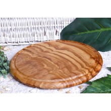 Steak Board of Olive Wood, round, with Juice Rim