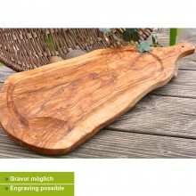 Carving Board & Steak Plate, Olive Wood with Handle & Juice Groove, Engraving possible
