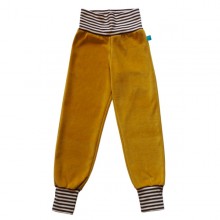 Essential Organic Cotton Plush Trousers, Mustard Yellow, ringed Waistband Brown-Creme