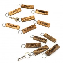 Engraved Solid Olive Wood Rod Key Fob with inspiring Stroke