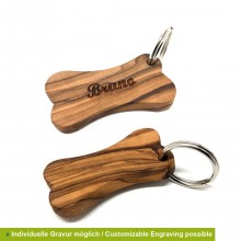Olive Wood BONE Keyring & Pet ID Tag – Customizable Engraving