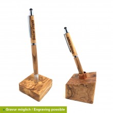 Olive Wood Ballpoint Pen HENRI with Stylus Tip & Pen Stand & Personalization