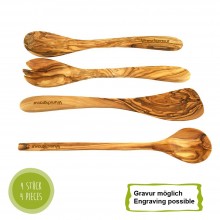 Olive Wood Serving and Cooking Spoon Kitchen Utensil Set of 4, Engraving possible