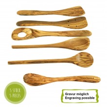 Olive Wood Cooking Spoon & Spatula Set of 5, Engraving possible