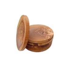 Coasters made of Olive Wood Ø 12 cm, 6 pieces