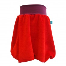 Red Bubble Skirt with Aubergine Waist, Organic Cotton Plush 