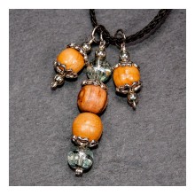 Boho-Style Necklace Olive Wood Beads & Glass Beads V16 – Creation "Natural Life"