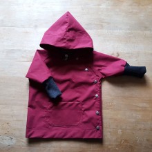 Baby Rain Jacket with wool cuffs, EtaProof Organic Cotton, berry