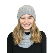 Alpaca Matching Set Loop Scarf & cable-knit Hat, 100% Baby Alpaca, grey