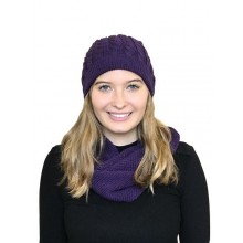 Alpaca Matching Set Loop Scarf & cable-knit Hat, 100% Baby Alpaca, purple