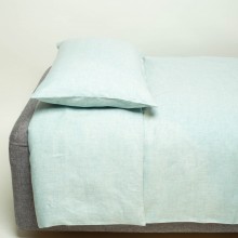 Solid-Coloured Organic Linen Bedding Mint Green 135 x 200 + 80 x 80 cm & free Swiss Pine Bag