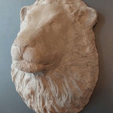 Eco Paper-Mache Lion Head Wall Decor in Concrete Look