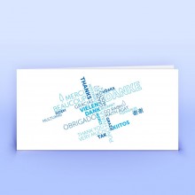 International Thank You Card Word Cloud in Blue, Premium Recycled Paper, DIN landscape