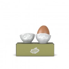 Porcelain Egg cup Set No. 3 happy & hmpff, white