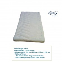 10 cm Filling Chamber Mattress with Organic Grain Filling, 70cm or 80cm Width, various Length