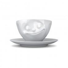 Happy Cup with Handle and Saucer white