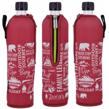Outdoor Journey Dora’s reusable glass bottle in neoprene sleeve