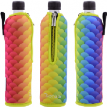 Reusable 0.5 Litre Glass Water Bottle with Motif Neoprene Sleeve Rainbow Fish