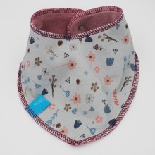 Plush Reversible Bandana Flowers, Eco Cotton Grey-Blue-Old-Pink