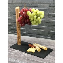 Cheese Platter SNACKERIA with Wine Grape Holder – Olive Wood & Slate