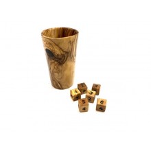 Dice Cup & 6 Dice of Olive Wood