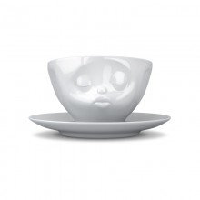 Kissing Cup with Handle and Saucer white