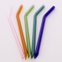 10 colourful curved Glass Drinking Straws 22 cm, bevelled bottom, incl. Cleaning Brush