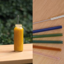 10 Smoothie Glass Straws straight, 15cm or 21 cm, transparent or colourful, incl. Cleaning Brush