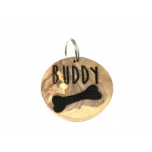 Large Pet ID Tag of Olive Wood with Engraving