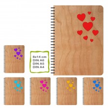Notebook HEARTS with genuine cherrywood veneer cover, various formats & colours