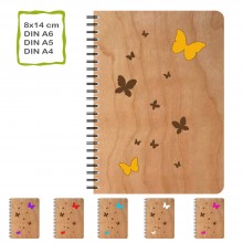 Eco Notebook Genuine Cherrywood Cover BUTTERFLY, various formats & colours
