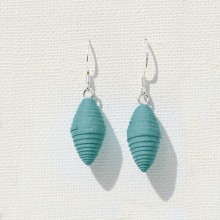 Drop Earrings Mini Spindle handmade from recycled cotton paper – Teal