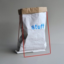 Paper Bag Holder Red with Paper Bag Imprint STUFF