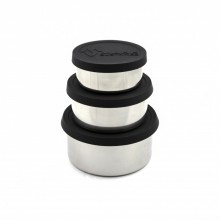 Round Lunchbox made of stainless steel with black silicone lid in different sizes