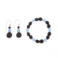 Natural Jewellery Set LALITA – Bracelet & Earrings Seed Pearls & Semiprecious Stones Brown/Turquoise