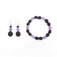 Natural Jewellery Set LALITA – Bracelet & Earrings Seed Pearls & Semiprecious Stones Brown/Violet